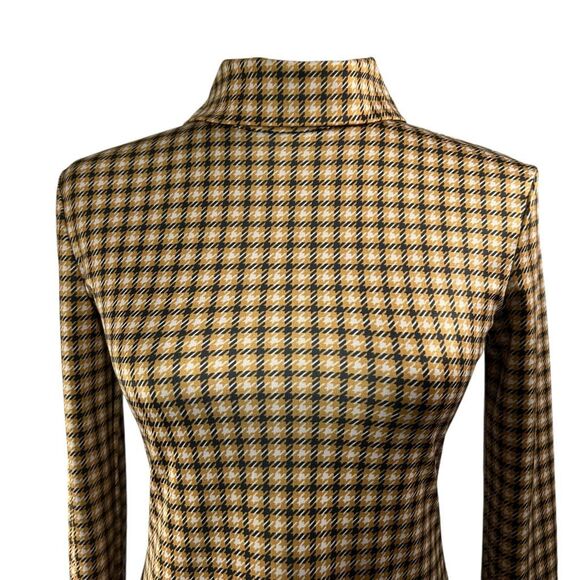Rokh Turtleneck Top Small Sz 4 Brown Beige Houndstooth Soft Satin Material - Picture 2 of 13
